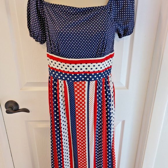 Vintage Junior Touch Maxi Dress Red White And Blue - Picture 7 of 8